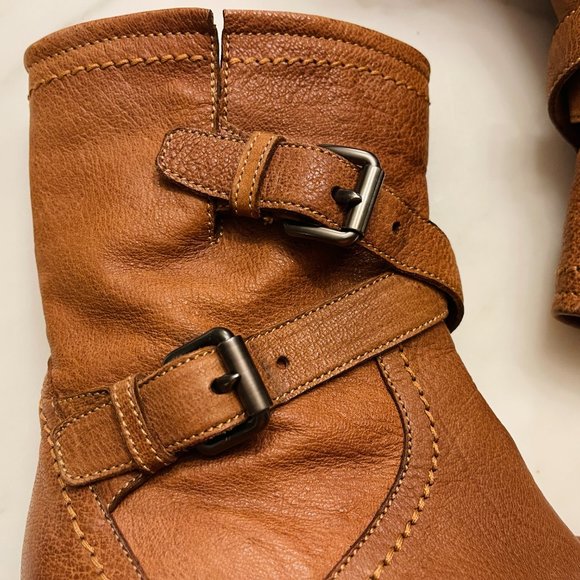 ❤️ PRADA DESIGNER ITALIAN LEATHER ANKLE CALF LOW CROSS BUCKLE BOOTS ITALY Y2K - Picture 12 of 15